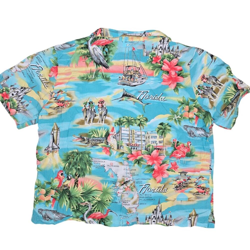 Paradise Found Mens Hawaiian Florida Map Print Button Up Shirt XL Floridian vaca